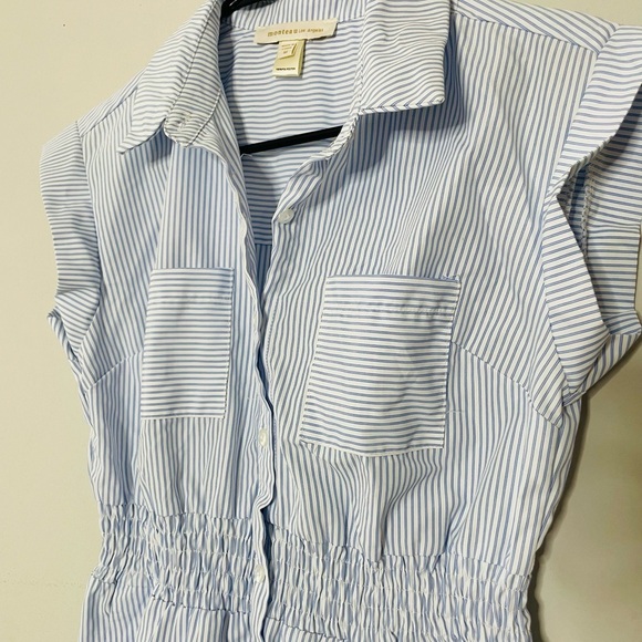Monteau Light Blue and White Striped Blouse - Picture 2 of 6